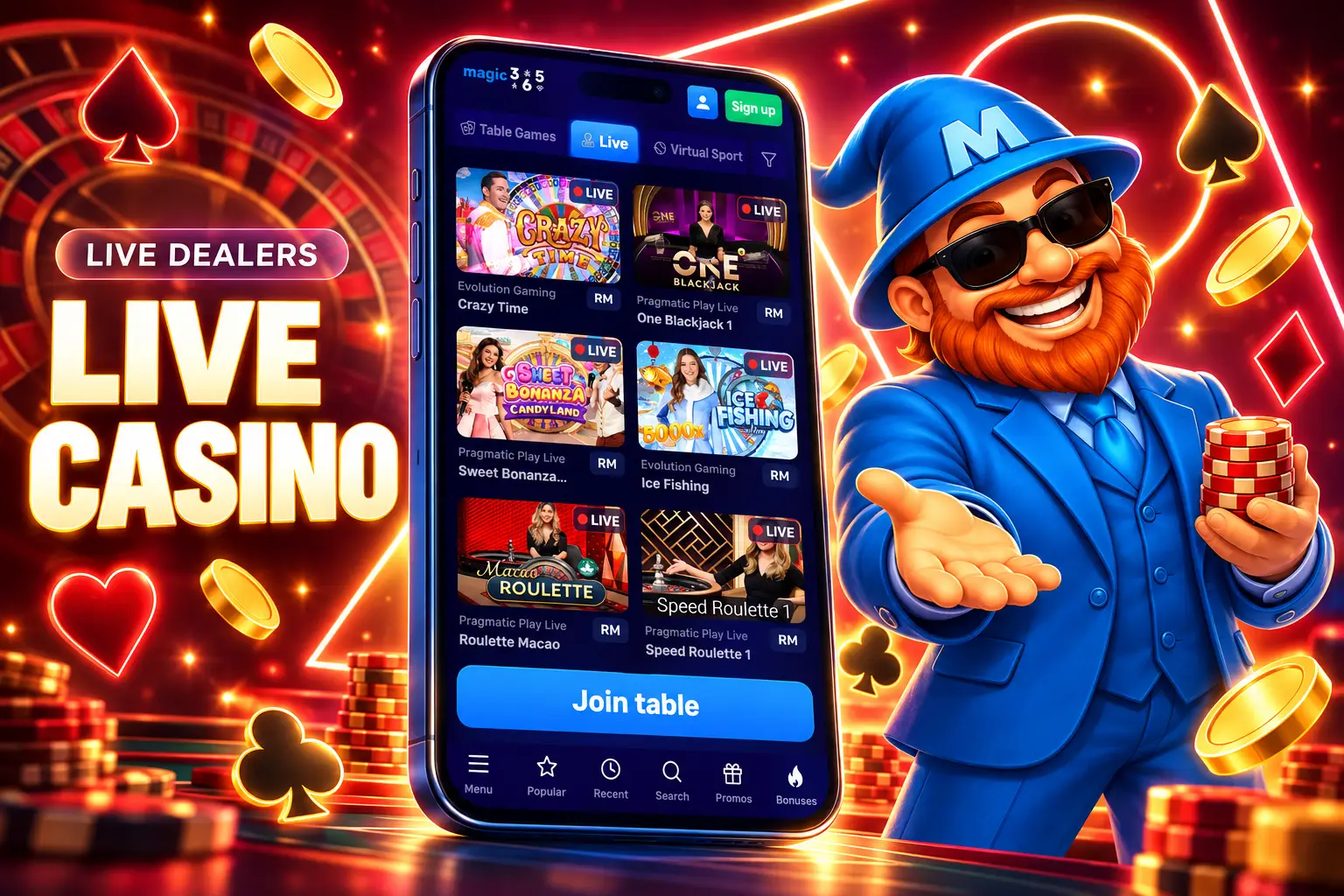 Live dealer casino tables streamed for online play