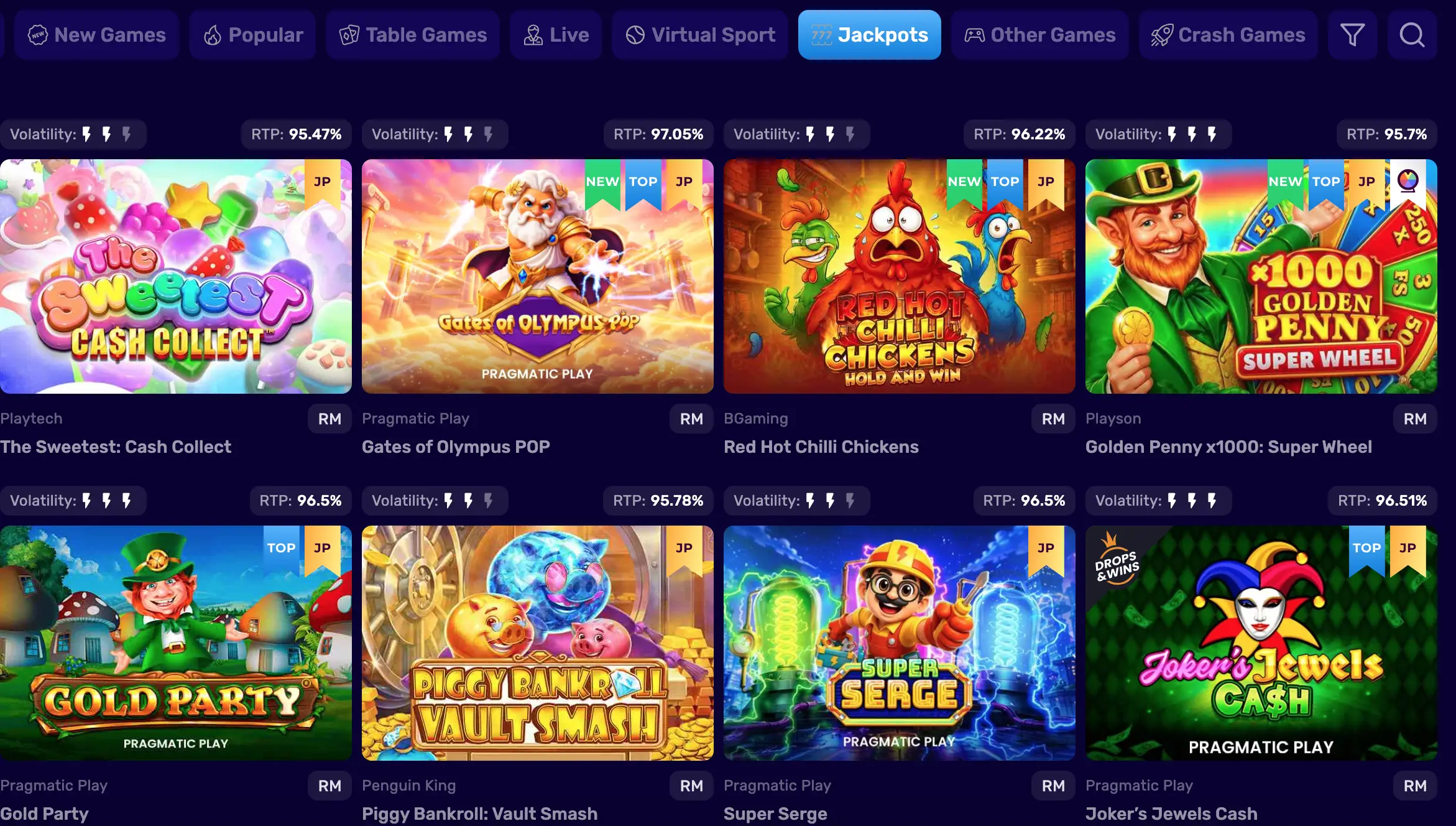 magic365 jackpots section in the lobby