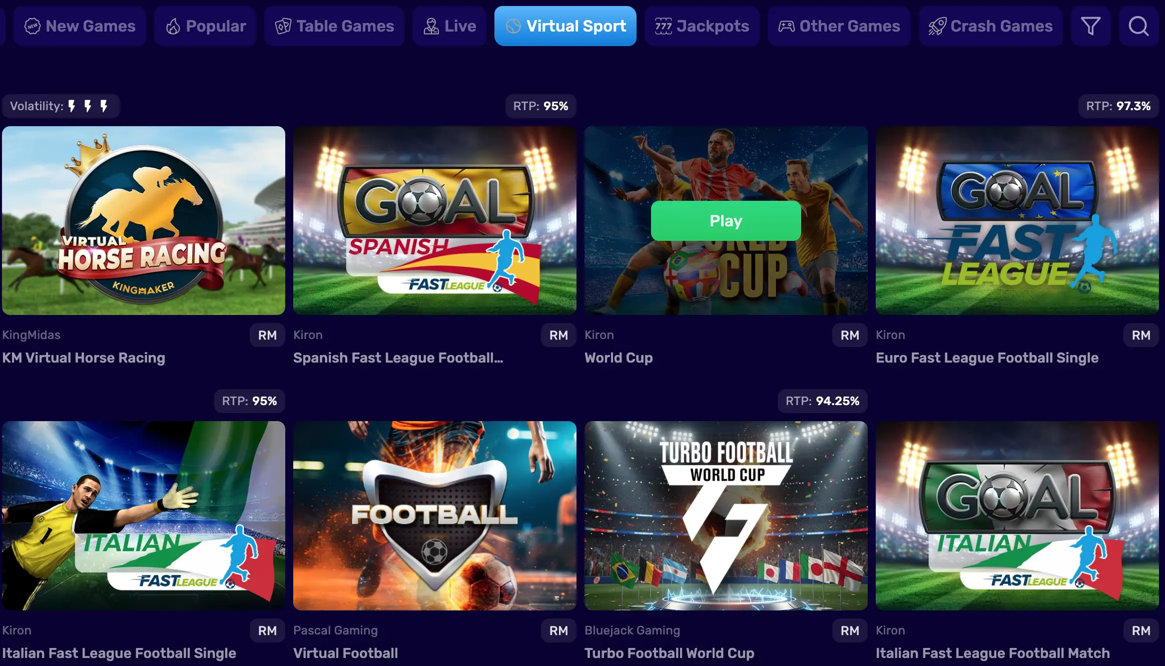 magic365 virtual sport section in the lobby